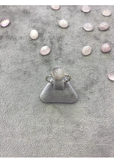 Pembe Kuvars Taşlı Gümüş Yüzük 925 Ayar Doğal Taş - 271961492