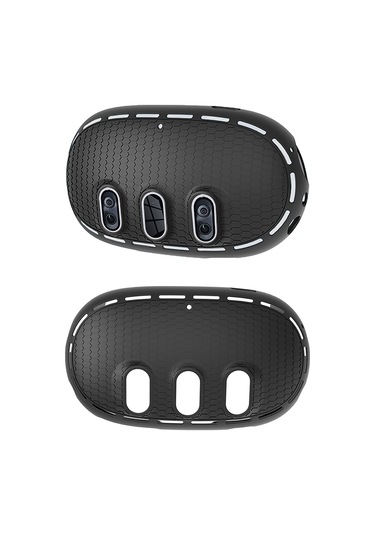 Meta Quest 3 İçin Silikon Kılıf + Titanyum Alaşımlı Temperli Cam Lens Filmi Vr Kulaklık Aksesuarları - Mavi / Siyah