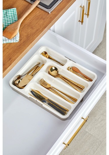 Cooker Çift Taraflı Genişletilir Kayar Kızaklı Pratik Çekmece İçi Lüx Kaşıklık Organizer - Ckr3362 Gri