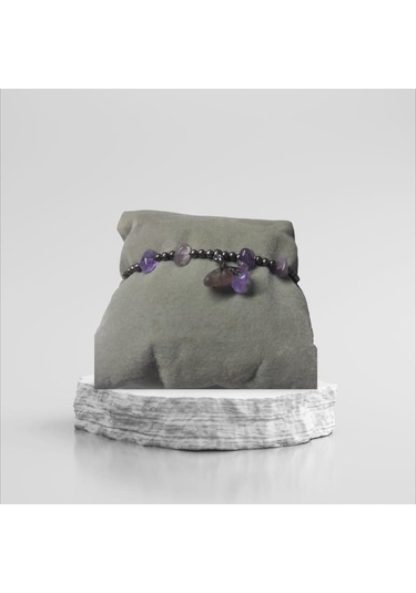 Ametist Taşı Halhal Doğal Taş Bileklik Hal Hal Ayarlanabilir İpli Mor Taş Kristalize Kırık Taş Şifalı Halhal Bileklik Mor