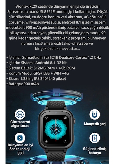 Wonlex KT15 Pro Android 4G Sim Kartlı Akıllı Çocuk Takip Saati (Distribütör Garantili)