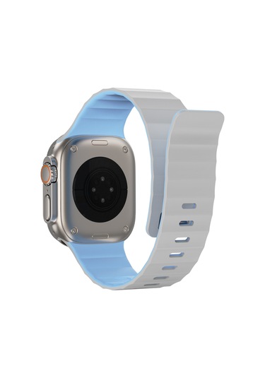 Watch 7 45mm Uyumlu Wiwu Mag Secur Serisi Silikon Kordon Beyaz - Mavi