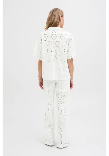 Jjxx Kadın Jxmıllıe Rahat Kesim Dantel Detaylı Kısa Kollu %100 Pamuk Gömlek 12270924 Ekru Ekru