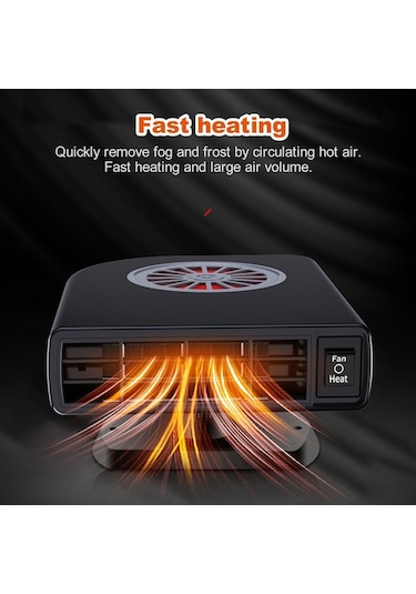 Createtech Taşınabilir Siyah Ön Cam Isıtıcı Ve Kurutma Makinesi 12v/24v Elektrikli Araç Isıtma Fanı - Hızlı Çözüm