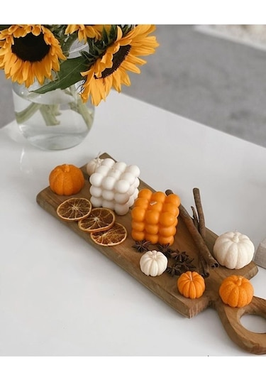 Ersu Store Dekoratif Bubble 2'li Set Kokulu Mum Turuncu - Beyaz