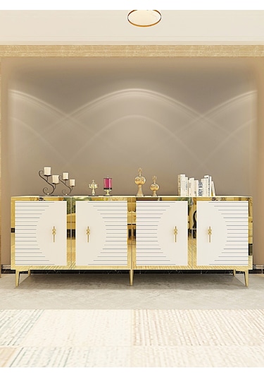 Ka1801dbg Tuna Konsol, Tv Sehpası Safirmeşe-beyaz-gold 180cm Safirmeşe-beyaz-gold