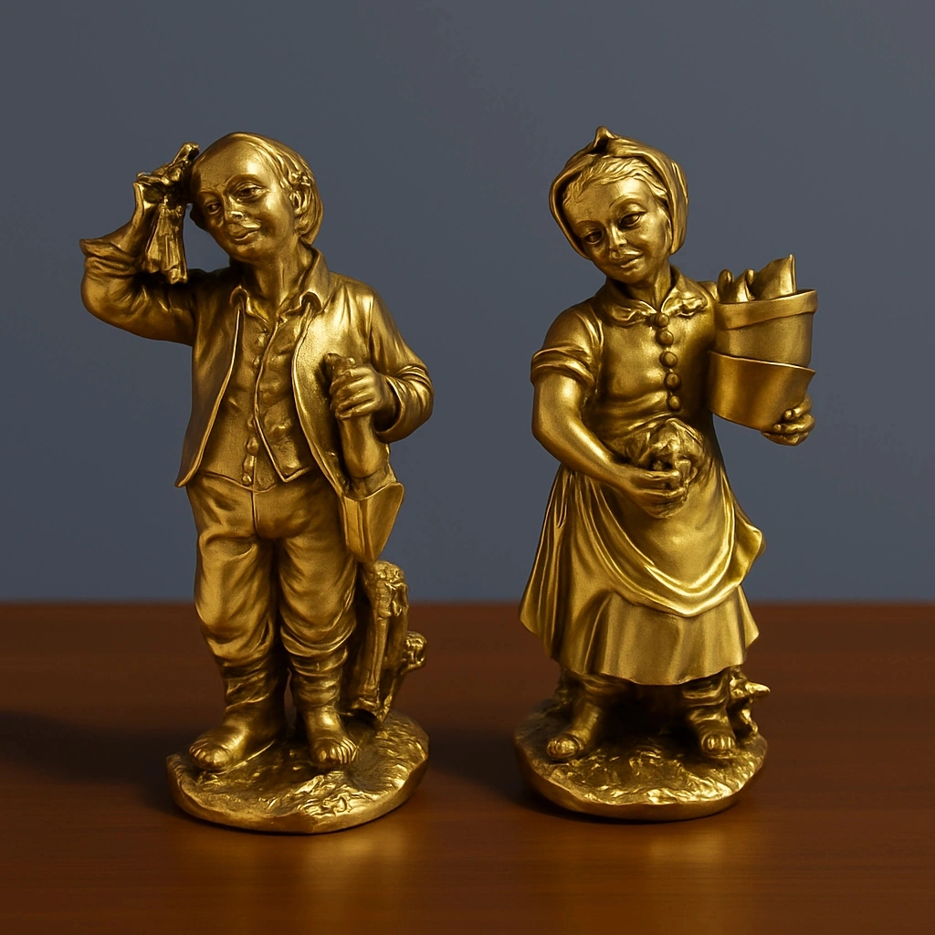 Köylü Amca Ve Teyze Gümüş Ve Gold Dekoratif Biblolar 20x10