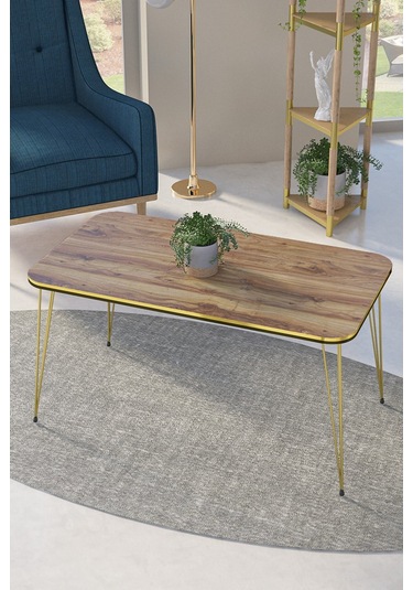 Zigon Sehpa Kr Ve Orta Sehpa Kr Set Çift Gold Ceviz Tel