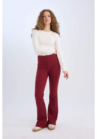 DeFacto Wide Leg Geniş Paça Esnek Belli Uzun Boy Pantolon E4387AX24WNBR248 Bordo