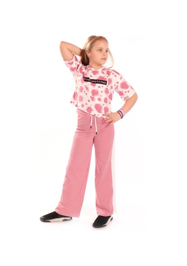 Toontoy Kız Çocuk Ön Yazı Baskılı Batikli Eşofman Takım Gül Kurusu