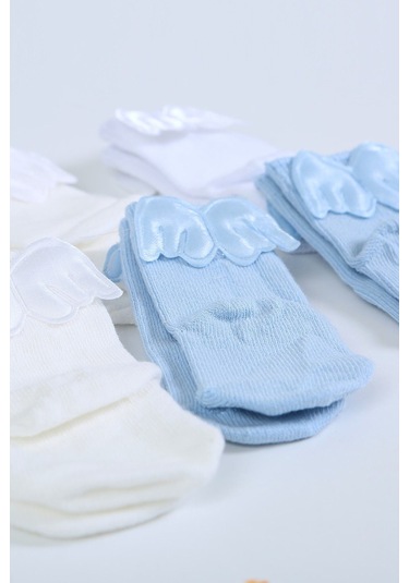 Pamuklu 6'lı Yenidoğan Melek Kanatlı Bebek Çorap Mavi