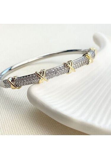 Xoxo Bileklik Kelepçe 316l Paslanmaz Çelik 19 Cm Çift Renk Gümüş