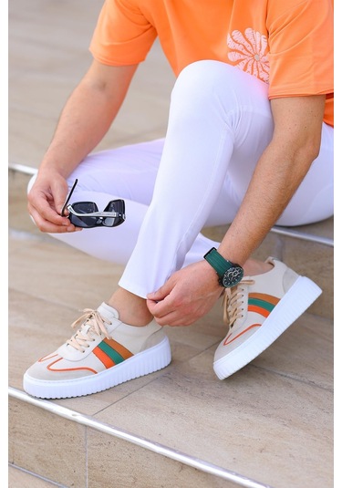 Shoetyle - Bej Deri Bağcıklı Erkek Günlük Ayakkabı 101-9082-933-bej Bej