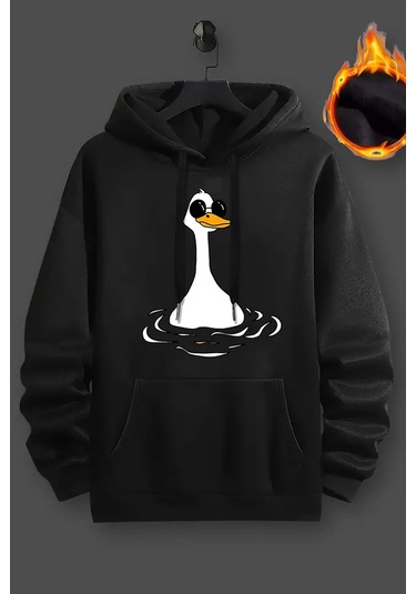 Duck Baskılı Oversize Sweatshirt Siyah