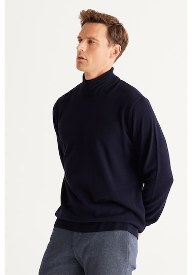 Altinyildiz Classics Erkek Lacivert Standart Fit Normal Kesim Yarım Balıkçı Yaka Triko 4A4923100005LACXXL Lacivert