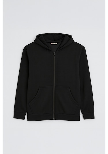 Mixray 2025 Kadın Fermuarlı Basic Kapüşonlu Modal Sweatshirt Hoodie Siyah