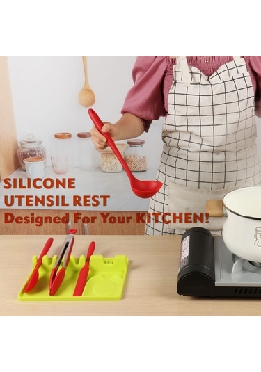 Dancemonkey 2'si 1 Arada Mutfak Silikon Kaşıklık Orta Raf, Pratik Tasarım Sarı