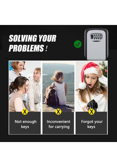 Kosona Kilit Saklama Kutusu, 4 Basamaklı Kombinasyonlu, Alüminyum, Güvenli Anahtar Depolama, Siyah Ks017 Diğer