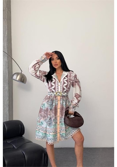 Neşeli Butik Kadın Yeşil Kemer Detaylı Mini Boy Tasarım Elbise Nbms25111 Yeşil