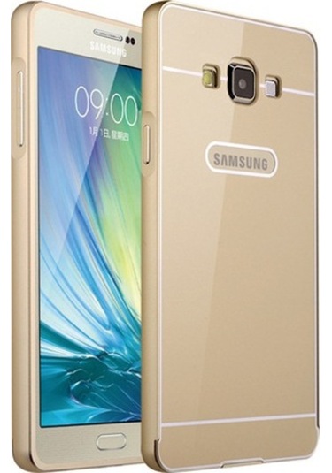 Samsung Galaxy A3 0,7 Mm Metal Bumper Arka Koruma Kapaklı Gold