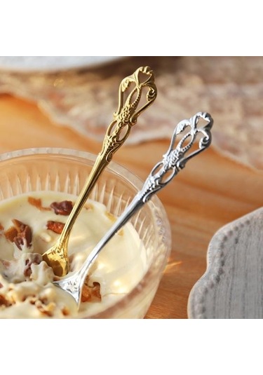 Altın Rölyef Desen Kahve Kaşığı Paslanmaya Dayanıklı Paslanmaz Çelik Okul Kantini Tatlı K Restoran 2