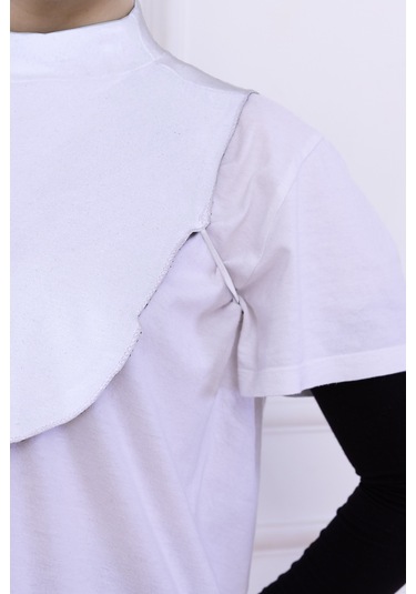 Balıkçı Yaka Boyunluk Beyaz - Dik Yakalı Kadın Tesettür Penye Yarım Body Hijab Namaz Boyunluğu Beyaz