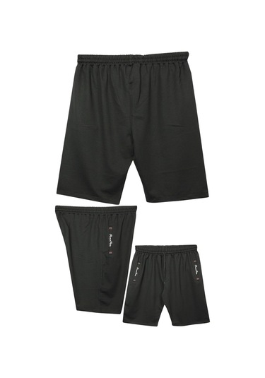 Büyük Beden 110 - 155 Kilo Arası İçin Uygun Bedenli Cepleri Nakış Detaylı Likralı Penye Erkek Şortu Siyah