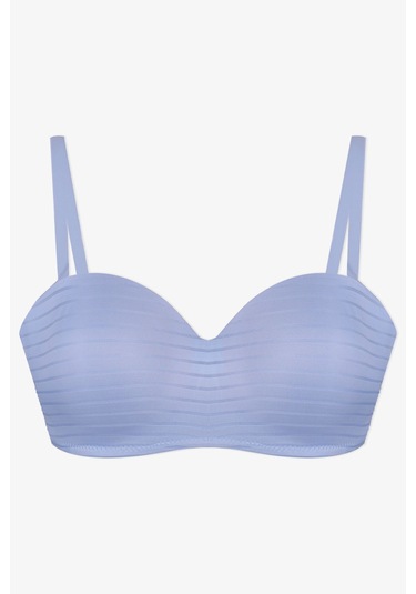 Kadın Dolgusuz Transparan Çizgili Toparlayıcı Straplez Sütyen Mavi