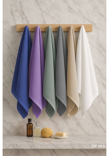6 Lı Softtouch El Yüz Banyo Havlusu Seti %100 Pamuklu 50x90 Cm Mavi