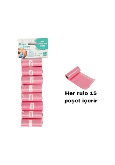 Bamm Bamm Kirli Bebek Bezi Poşeti Çanta Boy Pembe 8 x 15'li 22 x 32 CM