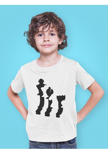 Bumeta Satranç Şah Mat Chess Baskılı Çocuk Tişört 3 Lü Set Beyaz