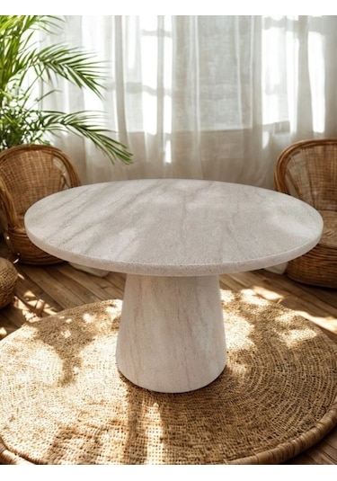 Lucca Yuvarlak Traverten Masa, Konik 110x110 Traverten