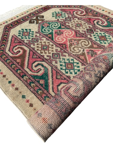 El Dokuma Vintage Eskitme Afgan Seccade 85x150 Renkli Yün Namazlık Çok Renkli