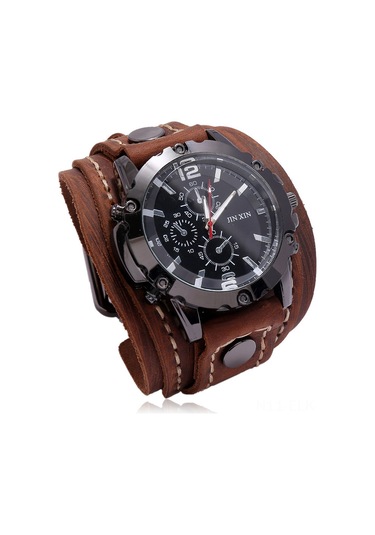 Xindoker Gündelik Kullanıma Ideal Vintage Kahverengi Geniş Deri Kordonlu Saat - Modern Teknoloji İle Retro Tarz Birleşimi