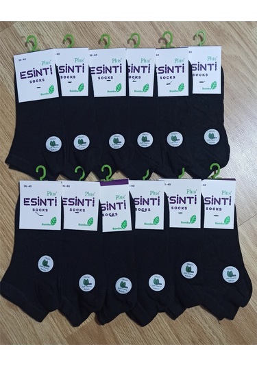 Esinti Bayan 12 Adet Tek Renk Bambu Dikişsiz Patik Çorap Siyah