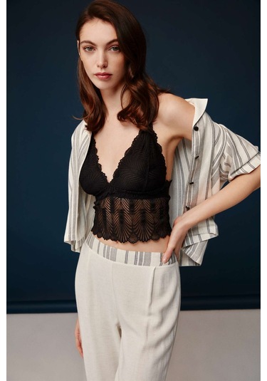 Bonnie&Clyde - Kadın Ekru Viskon 3 lü Pijama Takımı  30003 Ekru