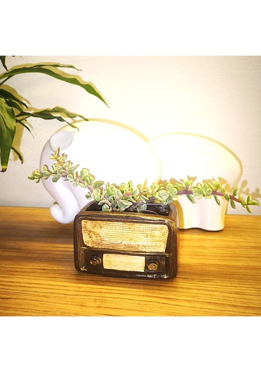 Artepieza Retro Radyo Sukulent Saksısı Ve Kalemlik - Masaüstü Dekoratif Organizer Kahverengi 12 8 12cm