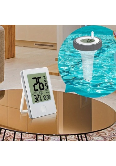 Topshop1 Gri Beyaz Kapali Sicaklik Gostergeli Kolay Okunur Yuzme Havuz Termometresi Kablosuz Dijital Monitor