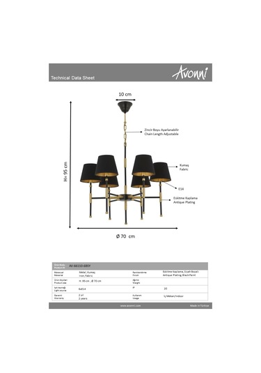Siyah Boyalı Modern Avize Avonnı Av-66110-6bsy Siyah