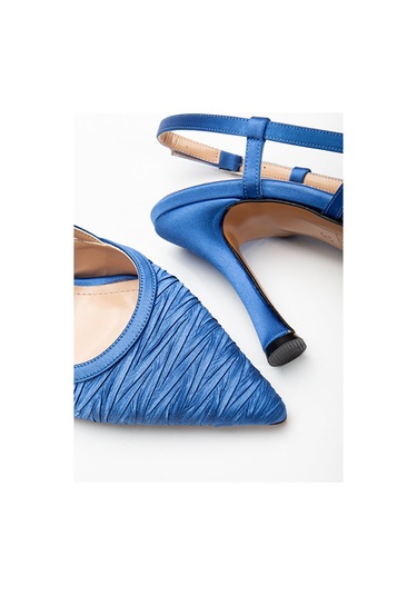 Arkası Açık Saten Özel Tasarım Stiletto MAVİ
