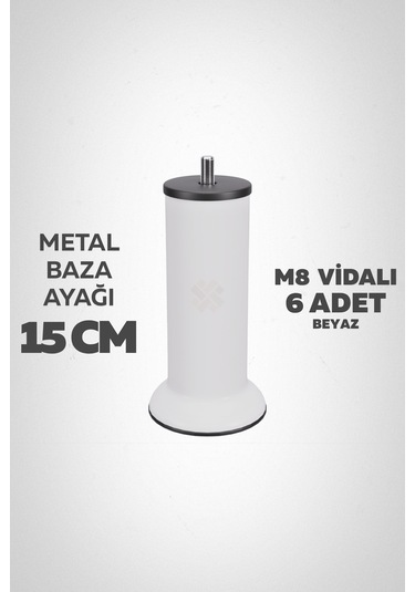 Baza Ayağı 15 Cm M8 Vidalı 6 Lı Set Metal Beyaz Yatak Mobilya Ayağı İnce Vida Beyaz M8 15 Cm