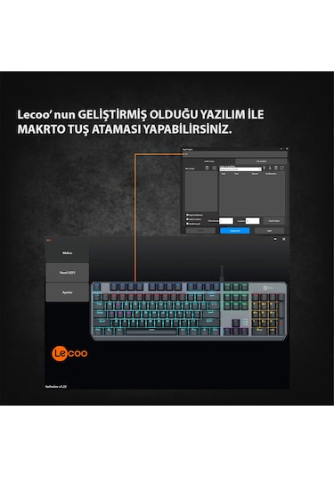 Lecoo GK301 USB Kablolu Red Switch Makrolu RGB Gaming Mekanik Türkçe Q Klavye Metalik Gri
