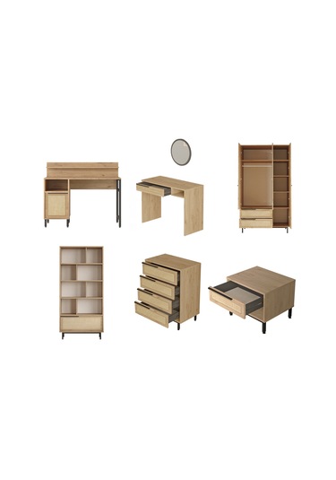 Robin Home Lidya Genç Odası Takımı 7'li Set Sepet-uv Baskı Jüt Kahverengi