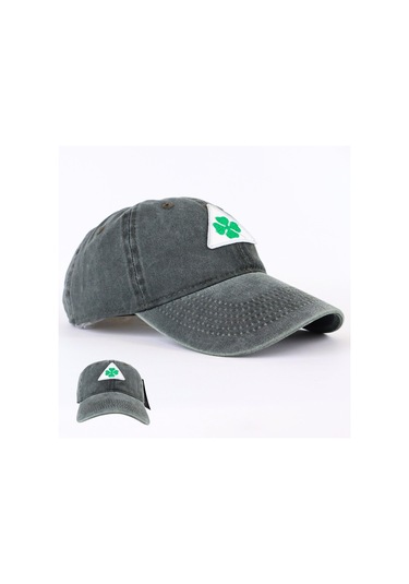 Perlotus Vintage Yıkamalı Pamuk Şapka Dört Yapraklı Yonca Nakışlı Yeşil Siyah