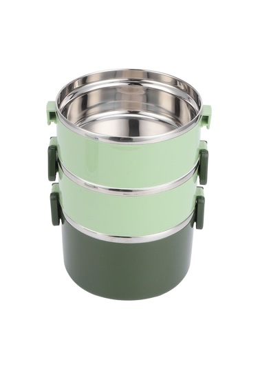 Yalıtımlı Öğle Yemeği Kutusu Paslanmaz Çelik Bento Kutusu Taşınabilir Gıda Kabı Mutfak Eşyaları Üç Katmanlı/ 2,4 L --