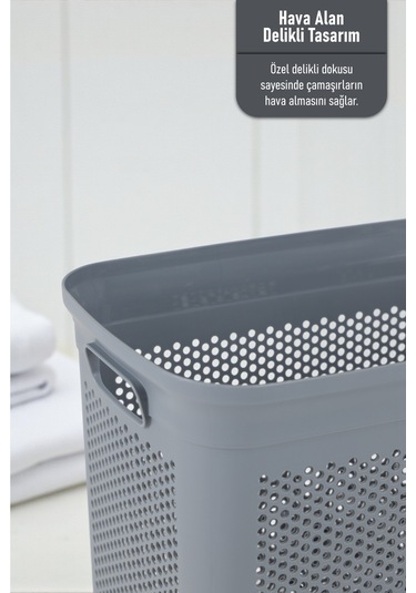 İronika Slim İki Bölmeli Kapaklı Dekoratif Kirli Çamaşır Sepeti 90 Litre Gri - Beyaz Gri