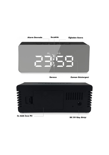 Hymark Dijital Çalar Saat Usb/pil Aynalı Led Termometre Alarm Gece Modlu Eletronik Saat