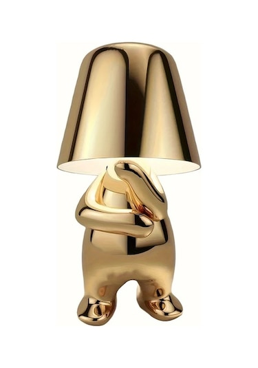 Honeybeeshop Bay Neden 1 Adet Küçük Altın Renkli Erkekler İçin Usb Şarj Kablolu İtalyan Tasarımlı Düşünür Heykel Led Masa Lambası 3 Kademeli Modern Gece Işığı Hediye Ahşap