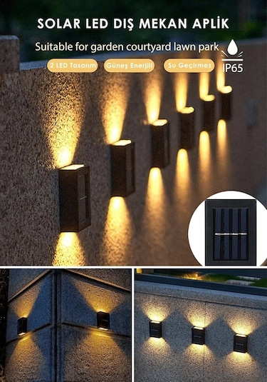 2 Adet Yeni Nesil Solar Çift Yönlü Duvar Lambası Güneş Enerjili Solar Aydınlatma Modern Dekorasyon Aplik Işık