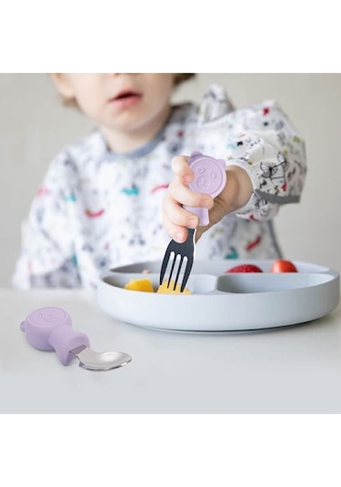 Jojobebek Kaşık Çatal Seti, Ergonomik Kısa Saplı Silikon, Paslanmaz Çelik Uçlu, Saklama Kutulu, (9-24 Ay) (YEŞİL)